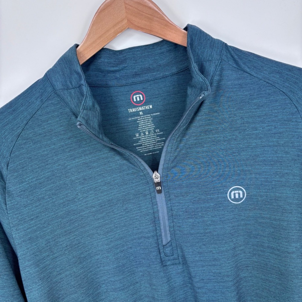 Travis Mathew Performance Quarter Zip Pullover Men XL Teal Blue Golf Preppy
